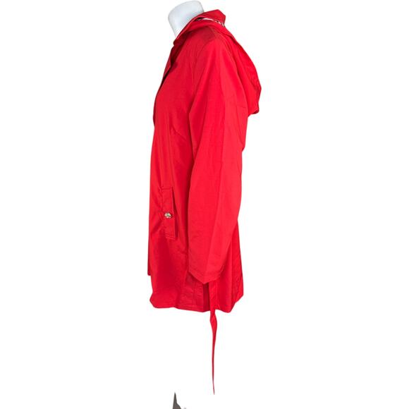 Dennis Basso Regular Water Resistant Trench Coat Hood Tomato Red XL Petite NWOT - Picture 6 of 13